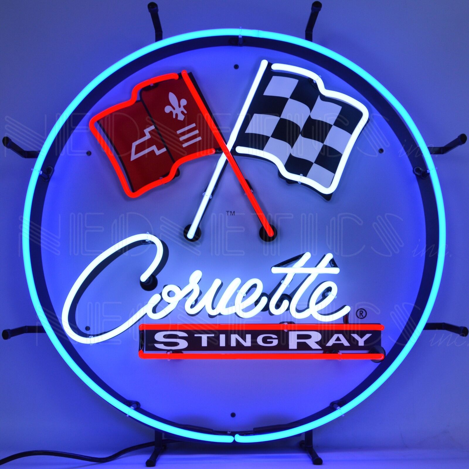 Corvette C2 Stingray Round Sign Auto Garage Banner Neon Light Sign 24