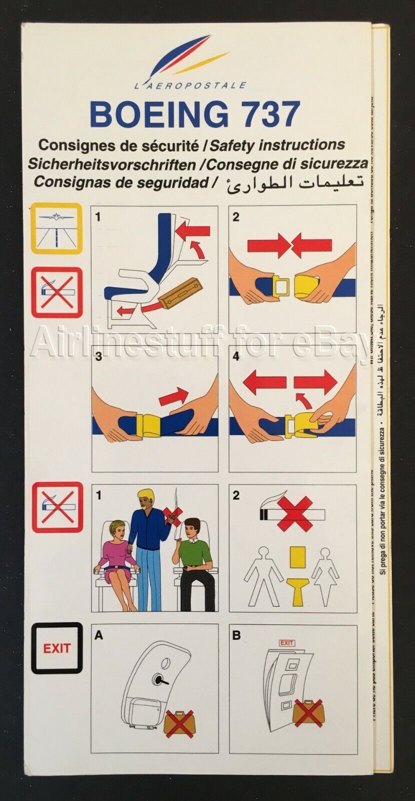 1990s L\'AEROPOSTALE Boeing 737-300 (QC) SAFETY CARD airlines airways FRANCE