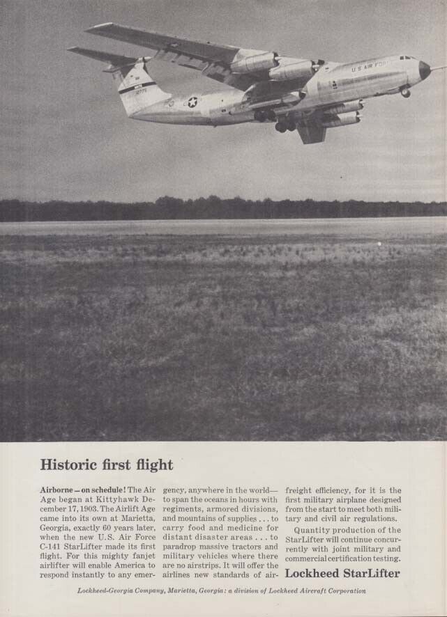 Historic first flight - Lockheed C-141 StarLifter ad 1964 AW