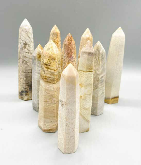 Bulk 1kg Fossil Coral Obelisk Gemstone Points- Count, Size, Appearance Will Vary