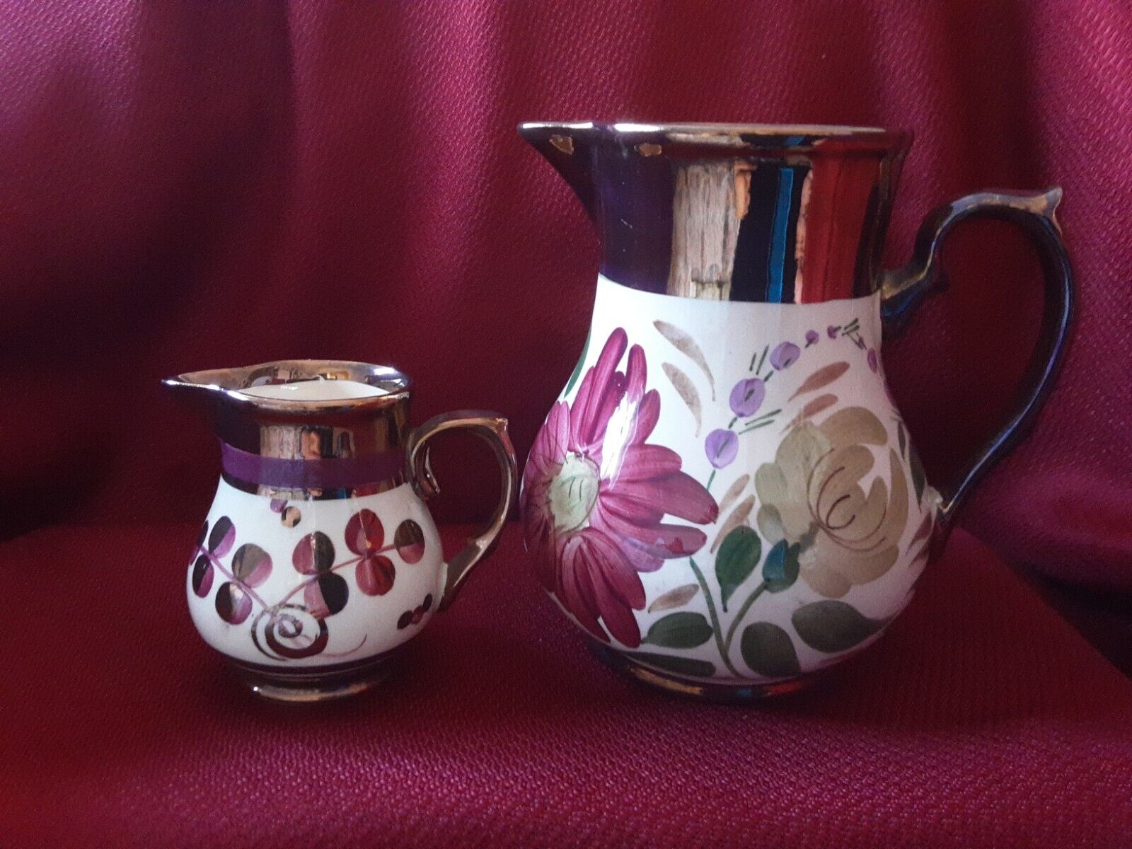 Vintage Harvest Ware Pitcher Wade Handpainted England. Lot Of 2 Pieces. 