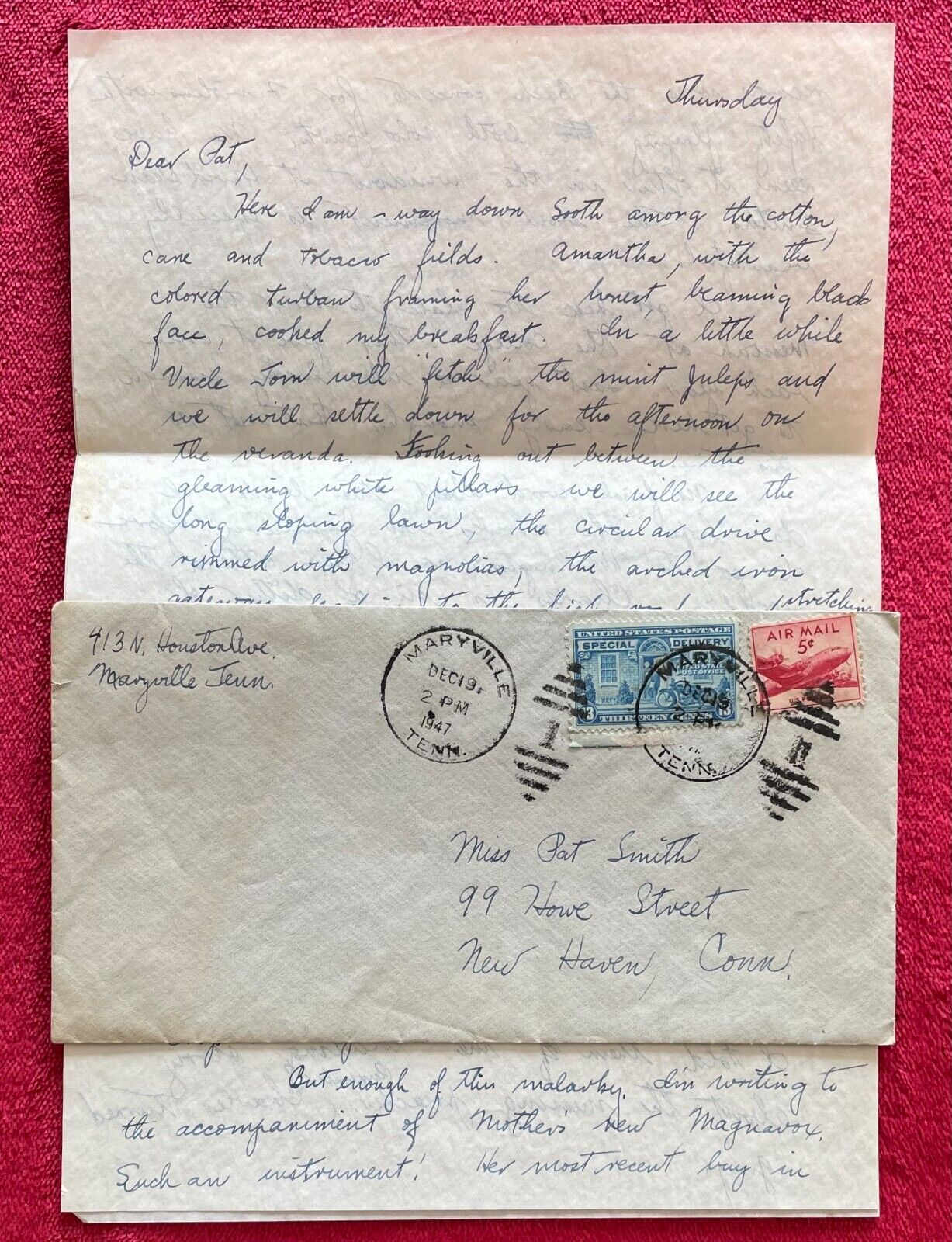 1947 POSTAL COVER SPECIAL DELIVERY & AIRMAIL STAMPS & VERY INTERESTING LETTER
