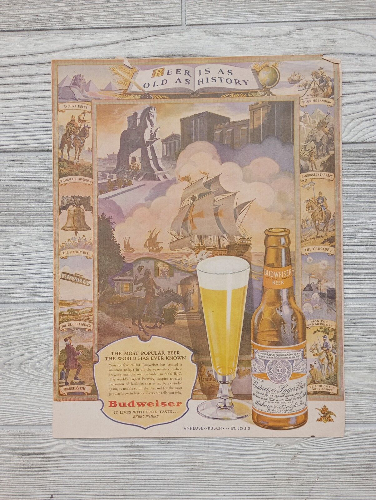 1946 Budweiser Vintage Ad Magazine Page Ad Collectible Framing History Ephrem