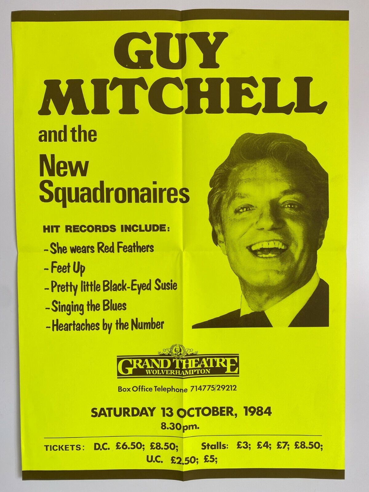 Guy Mitchell and the New Squadronaires 1984 Wolverhampton Large Poster - GC