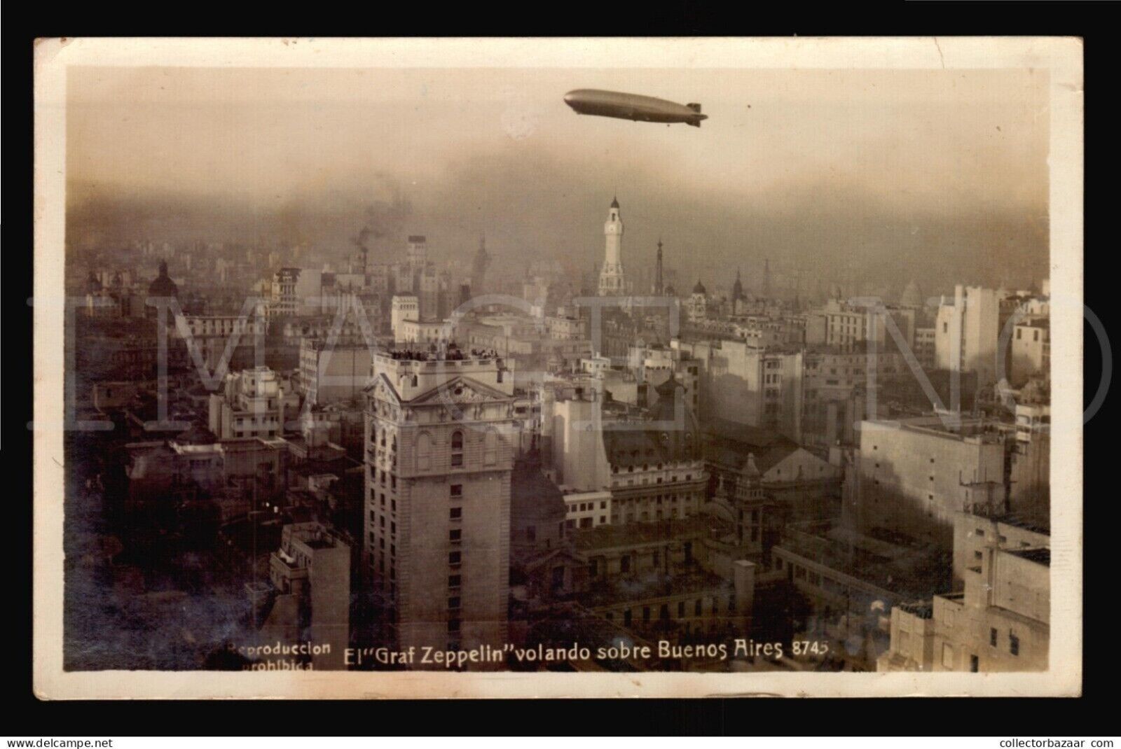 Vintage Real Photo postcard RPPC Buenos Aires Argentina Graf Zeppelin Aircraft