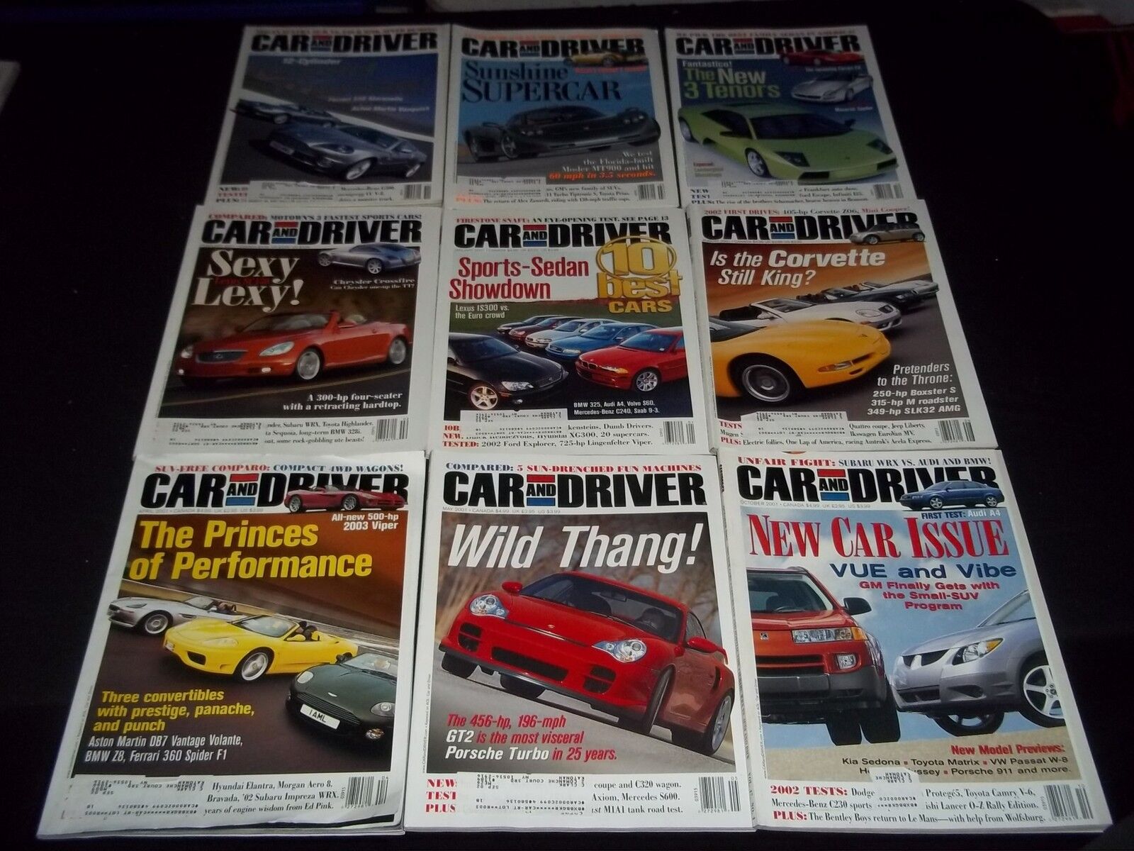 2001 CAR AND DRIVER MAGAZINE LOT OF 11 ISSUES - NICE AUTOMOBILE COVERS - M 645