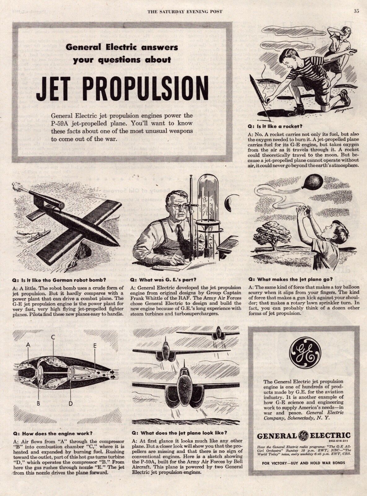 1944 General Motors Jet Propulsion WWII Print Ad New Technology Airplanes