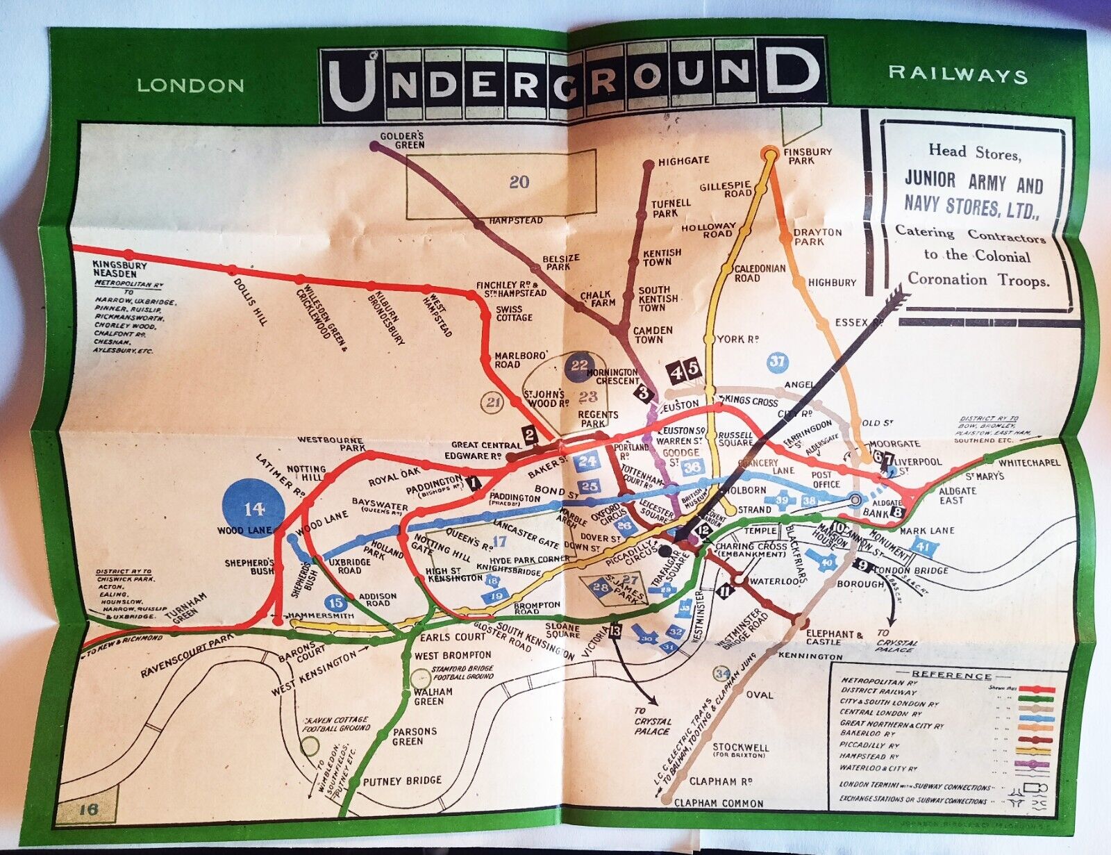 VERY RARE 1911 UERL UNDERGROUND ELECTRIC RAILWAYS LONDON POCKET MAP GREEN BORDER