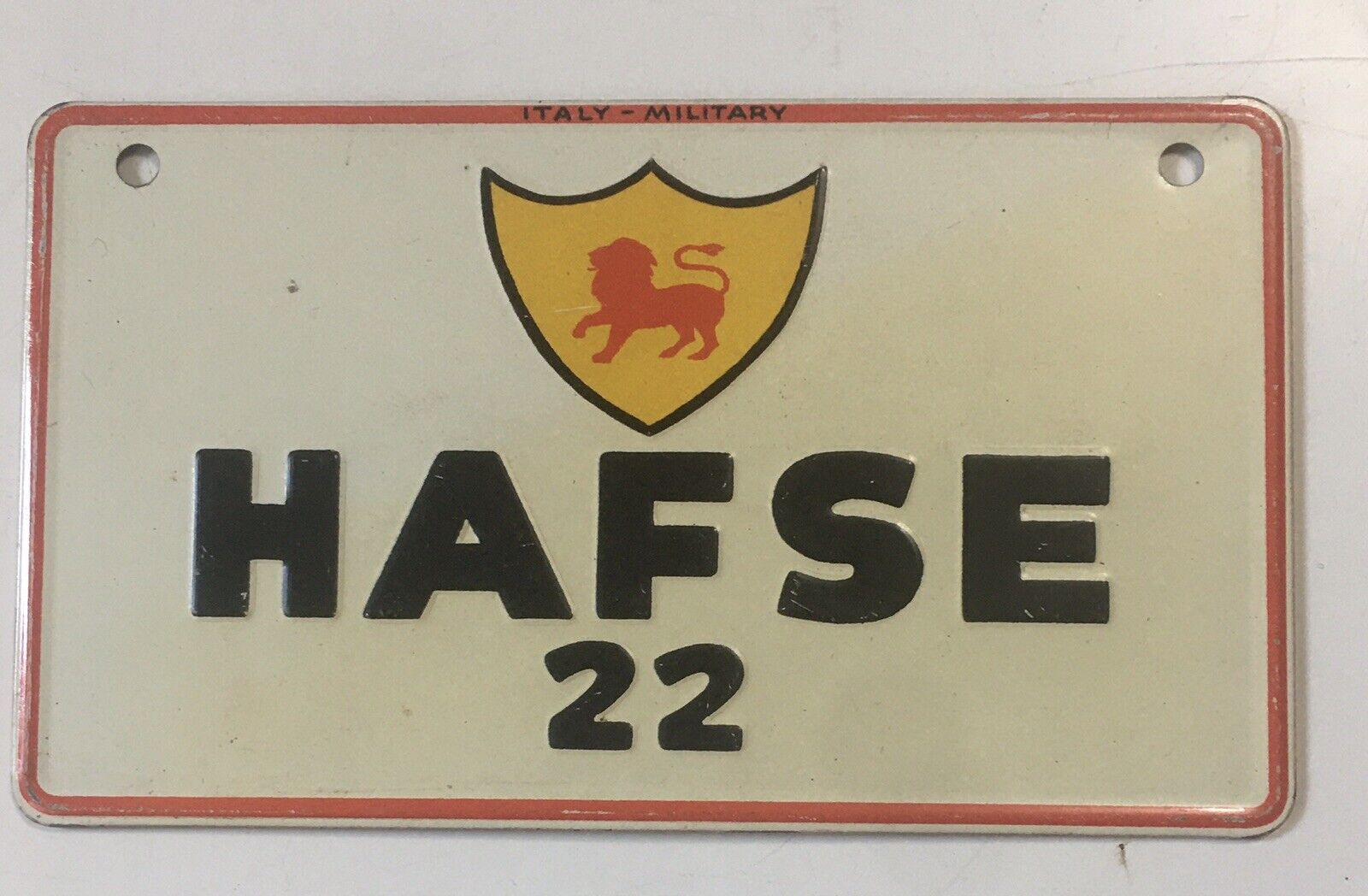 Vintage HAFSE 22 Italy Military Mini Metal License Plate for Bike or Pedal Car