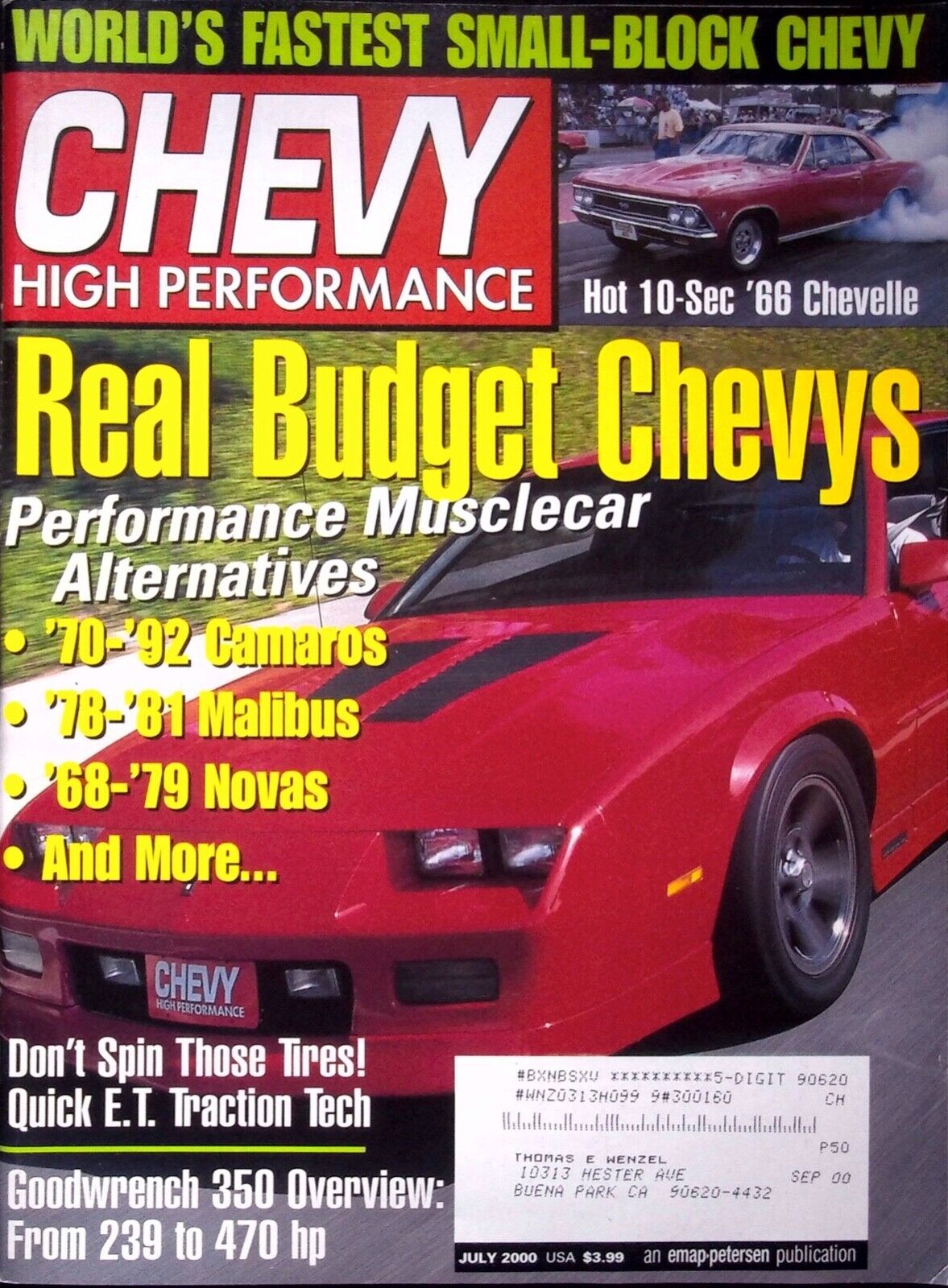 VINTAGE REAL BUDGET CHEVYS - CHEVY HIGH PERFORMANCE MAGAZINE, JULY 2000