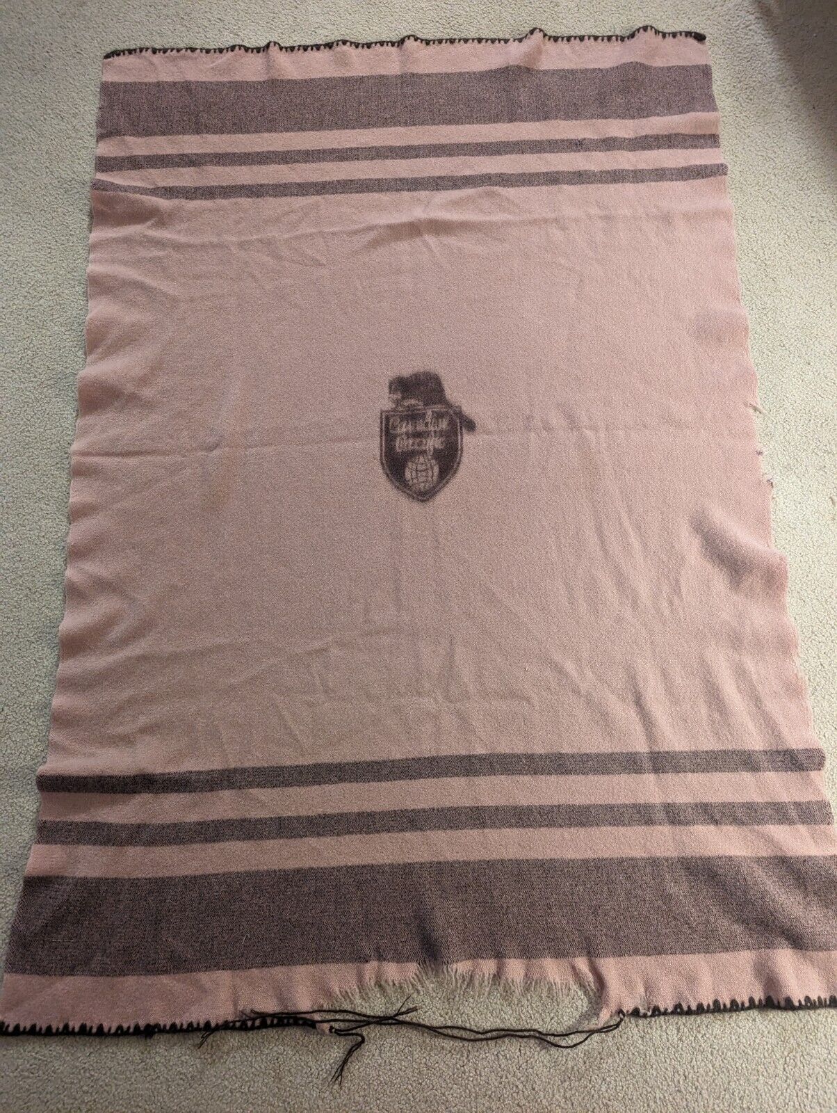 Vintage Canadian Pacific Railway Wool Blanket With Beaver Logo 1930 AS IS