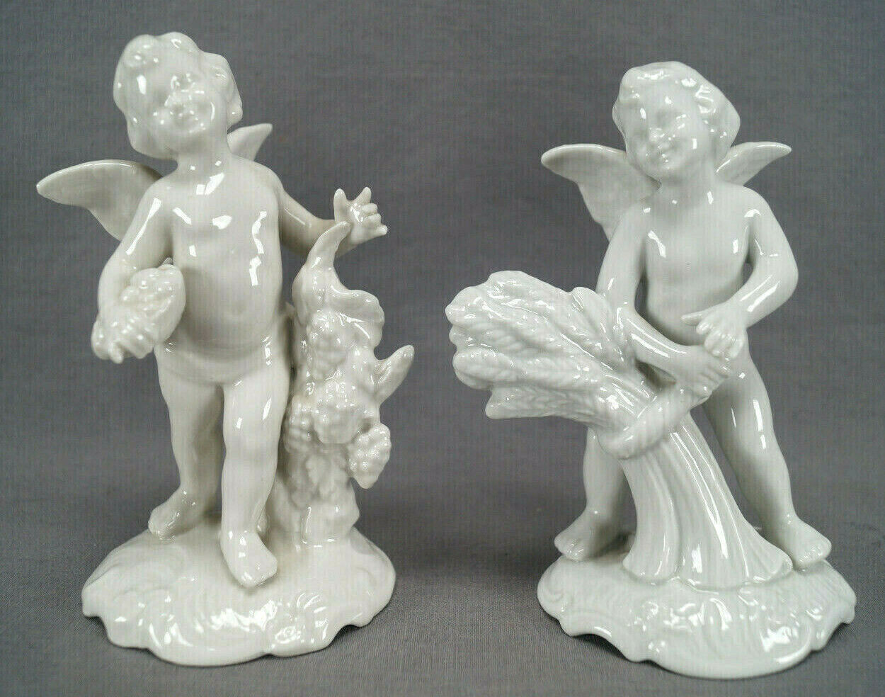 Pair of Vintage Sandizell Dresden Style Blanc De Chin Seasons Cherub Figurines