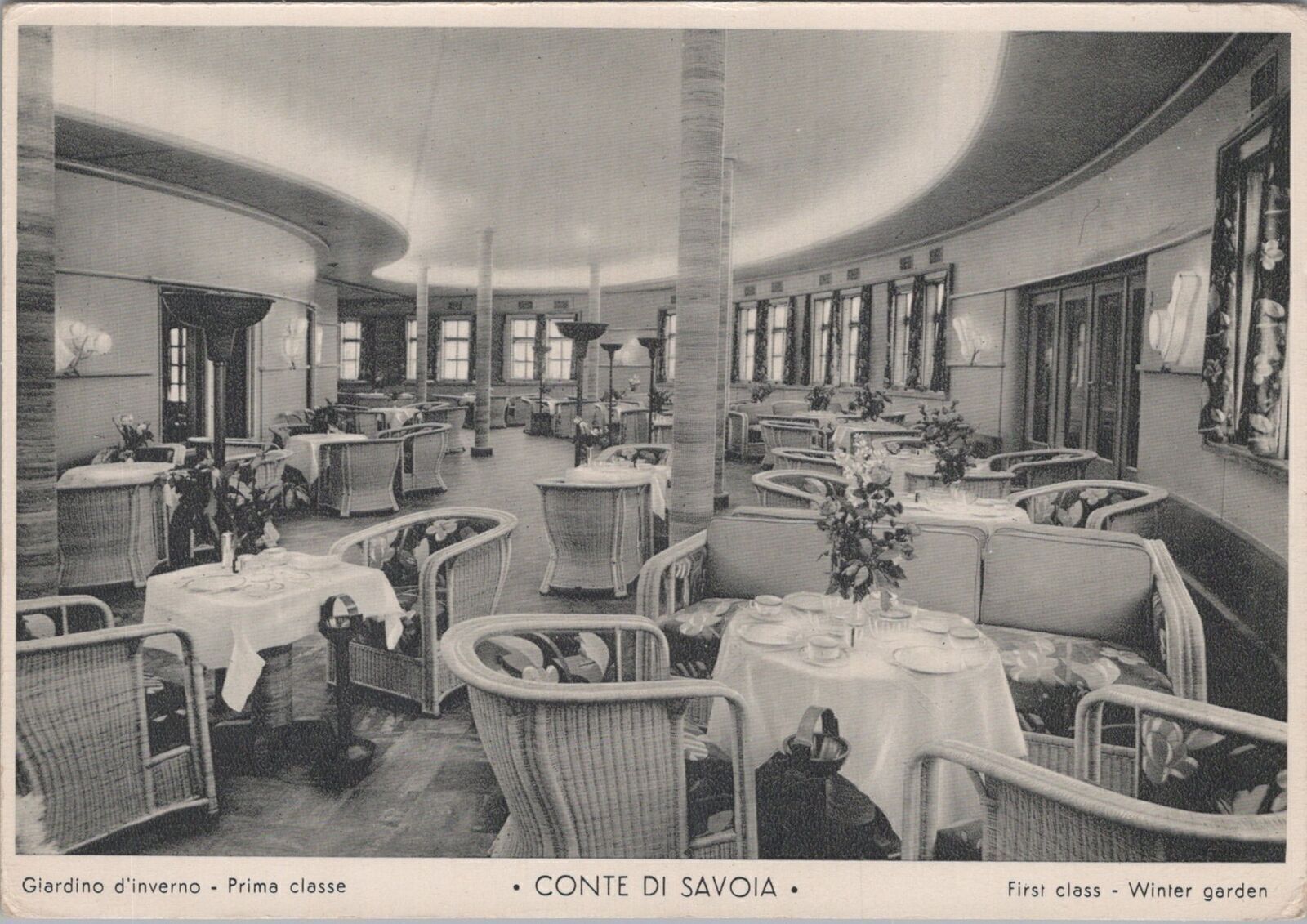 Postcard Ship Conte di Savoia First Class Winter Garden 