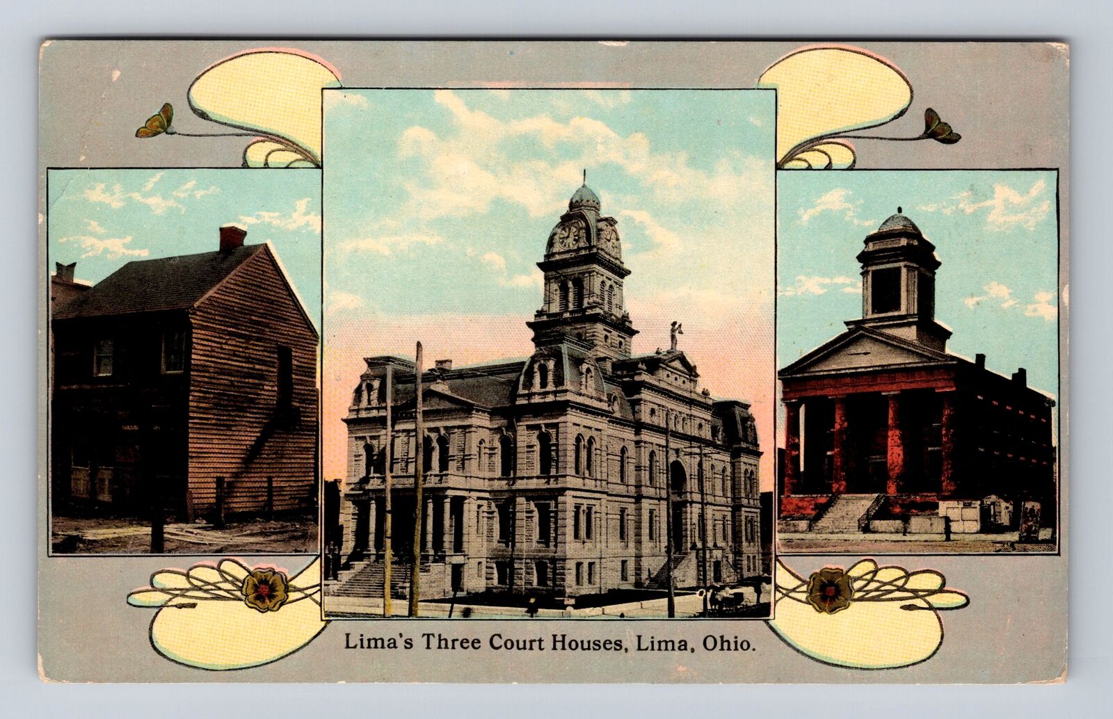 Lima OH-Ohio, Lima's Three Court Houses, Antique Vintage Souvenir Postcard