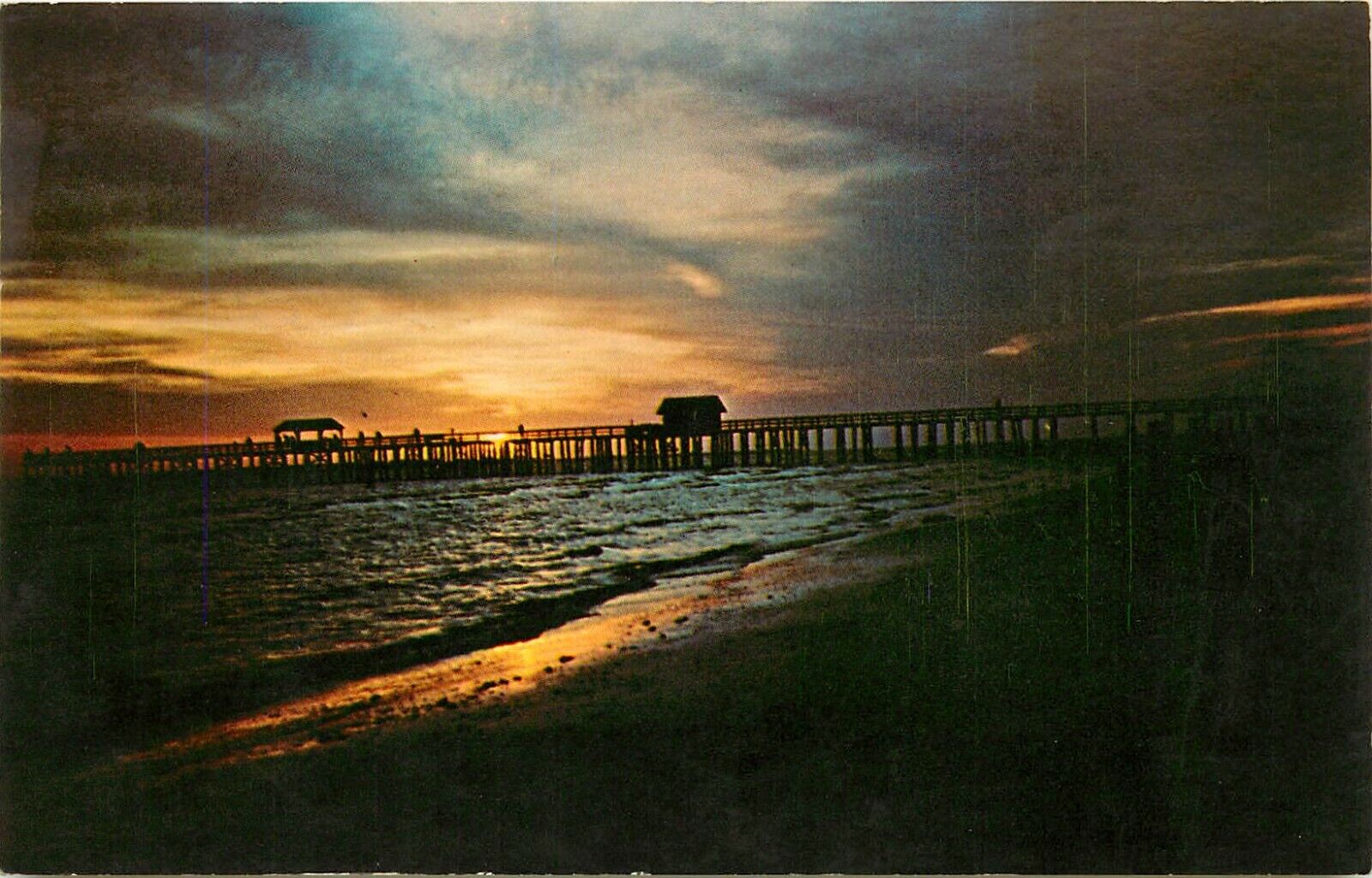 Sunset Over Fishing Pier Fort Myers Florida FL pm 1972 Postcard 