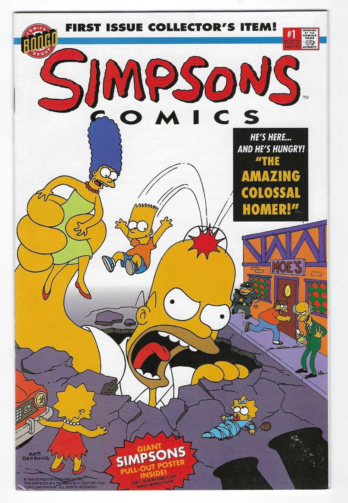 SIMPSONS COMICS #1 (1993)-1ST APPEARANCE OF THE SIMPSONS-INCL. POSTER-BONGO- VF+