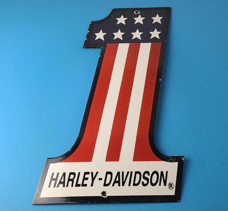 Vintage Harley Davidson Motorcycles Sign - Large USA American Flag Gas Pump Sign