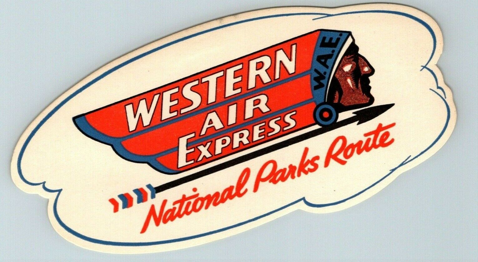 WESTERN AIR EXPRESS NATIONAL PARKS ROUTE INDIAN HEAD OLD AIRLINE LUGGAGE  LABEL