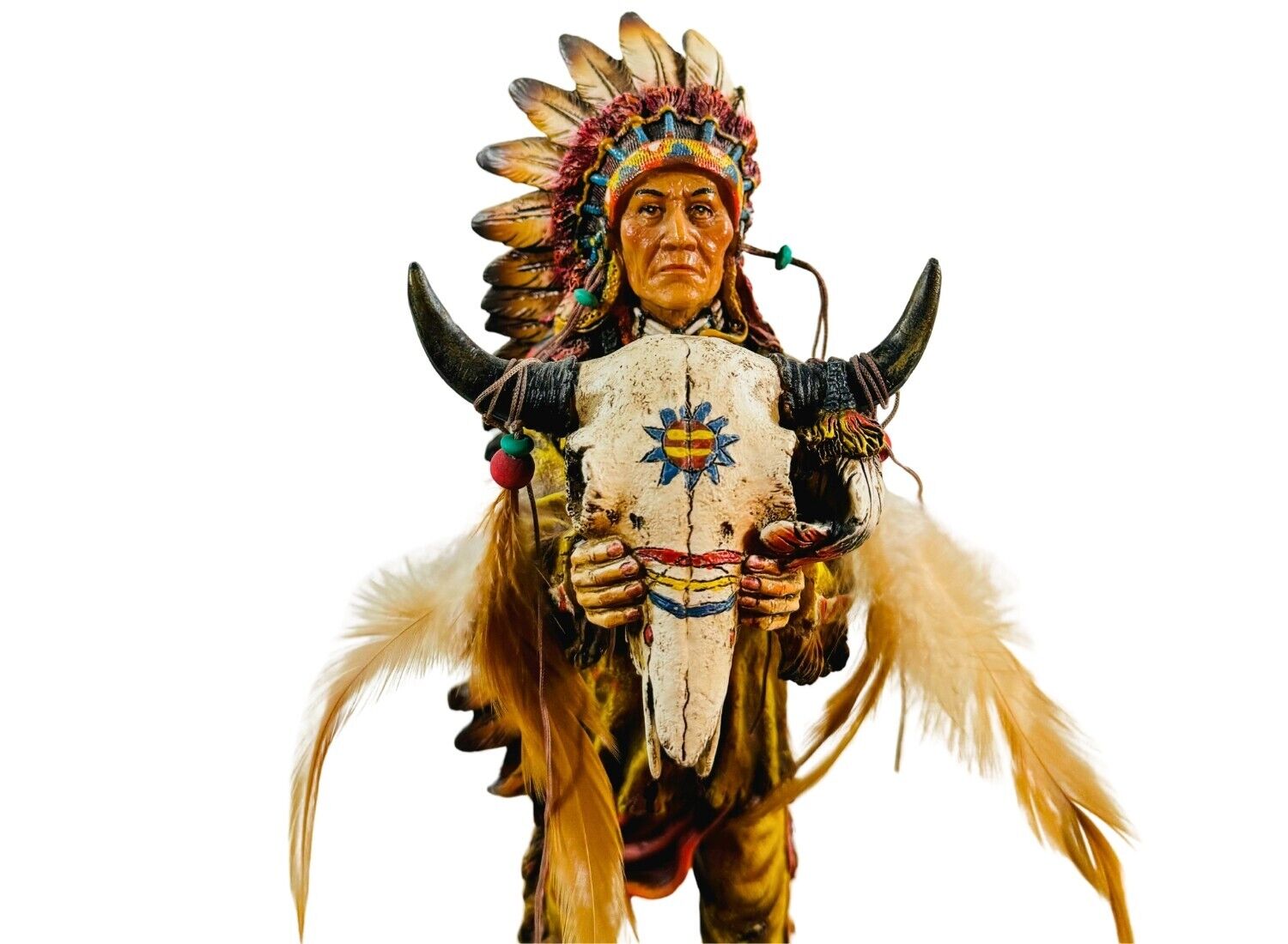 Indian Chief presenting Sacred Head/ Western American Native Hand Made Figurines