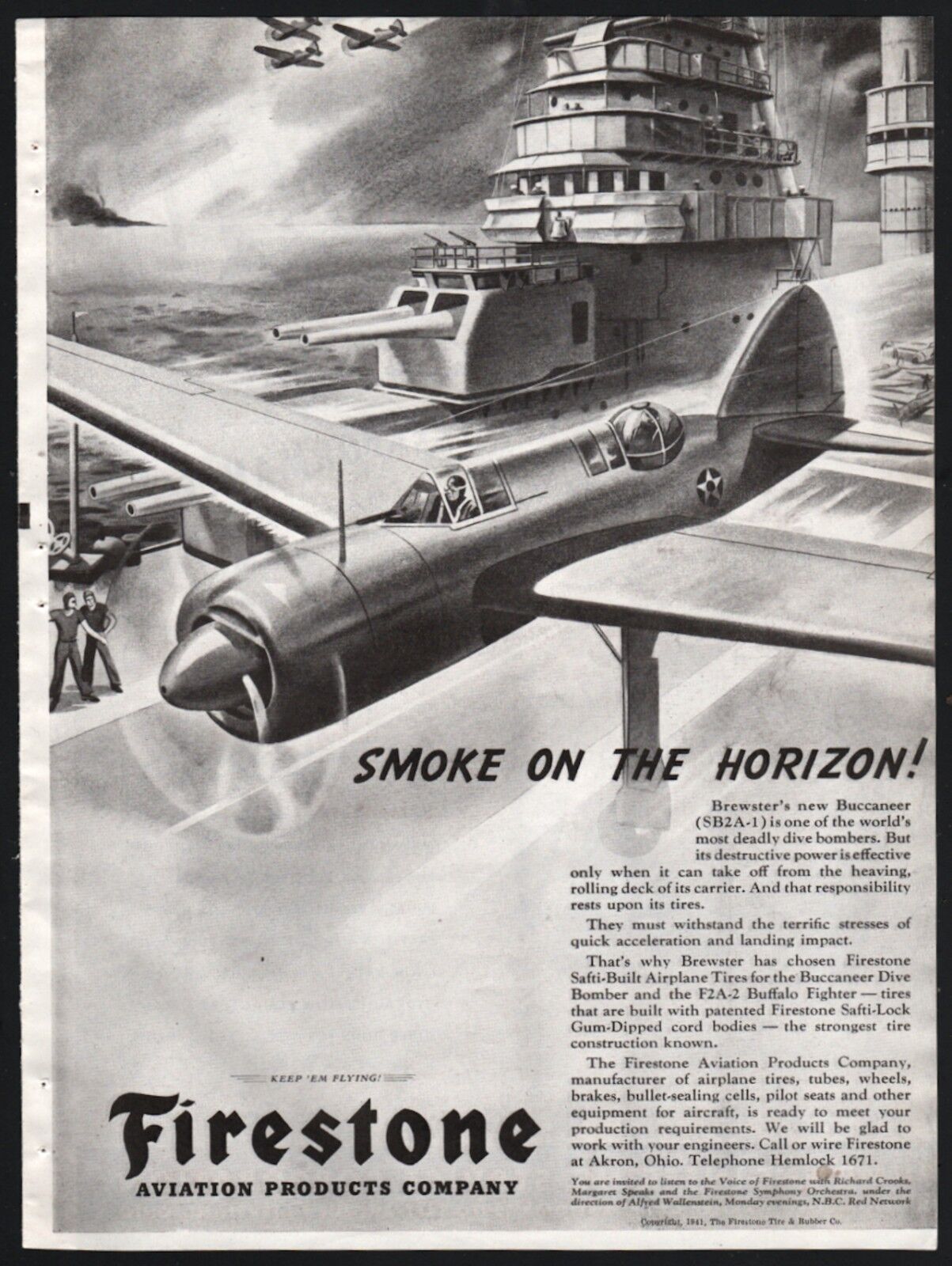1942 WWII Brewster Buccaneer SB2A-1 Dive Bomber Aircraft Carrier Firestone AD