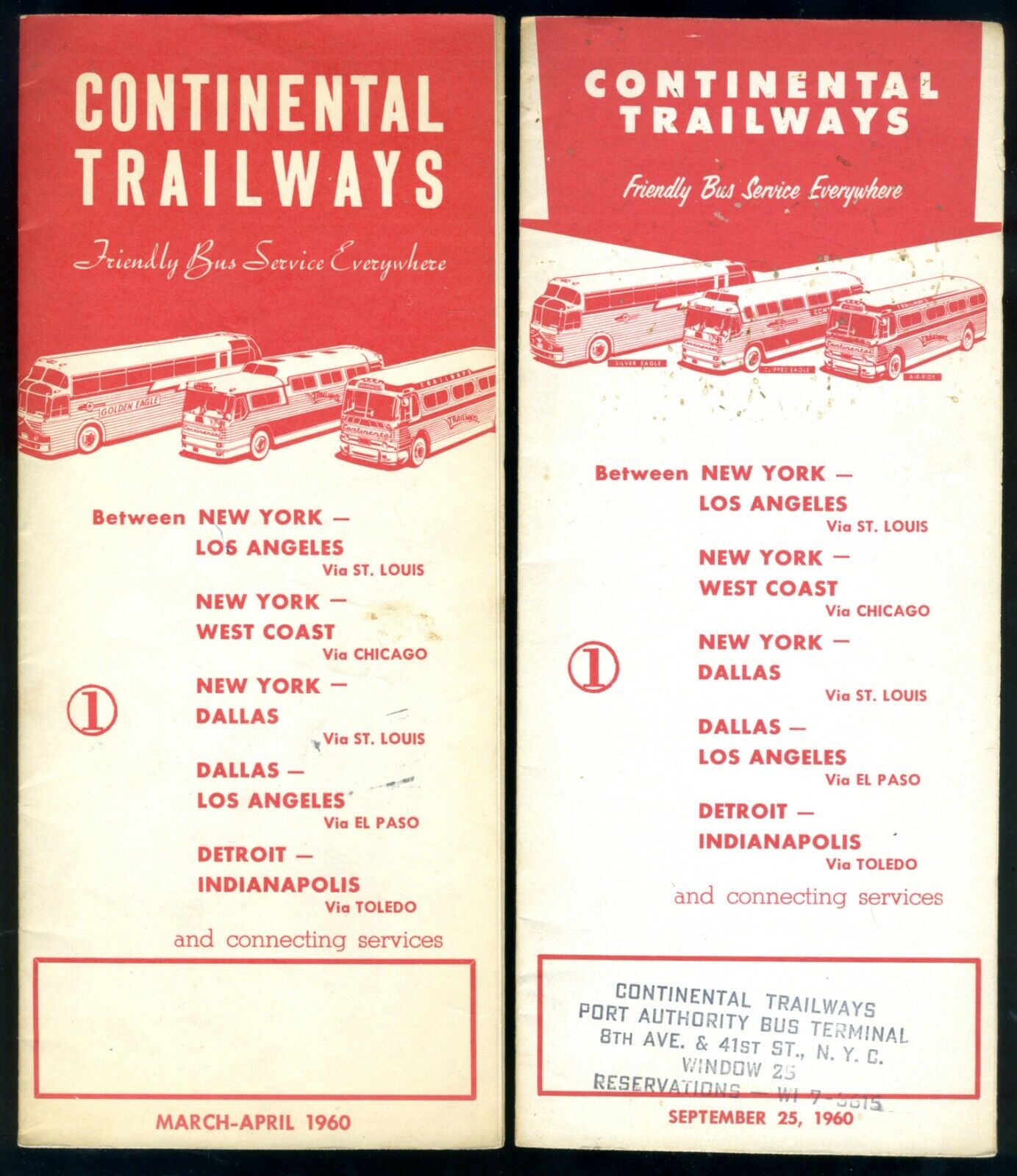 Continental Trailways Thru Bus Routes March - April and September 1960