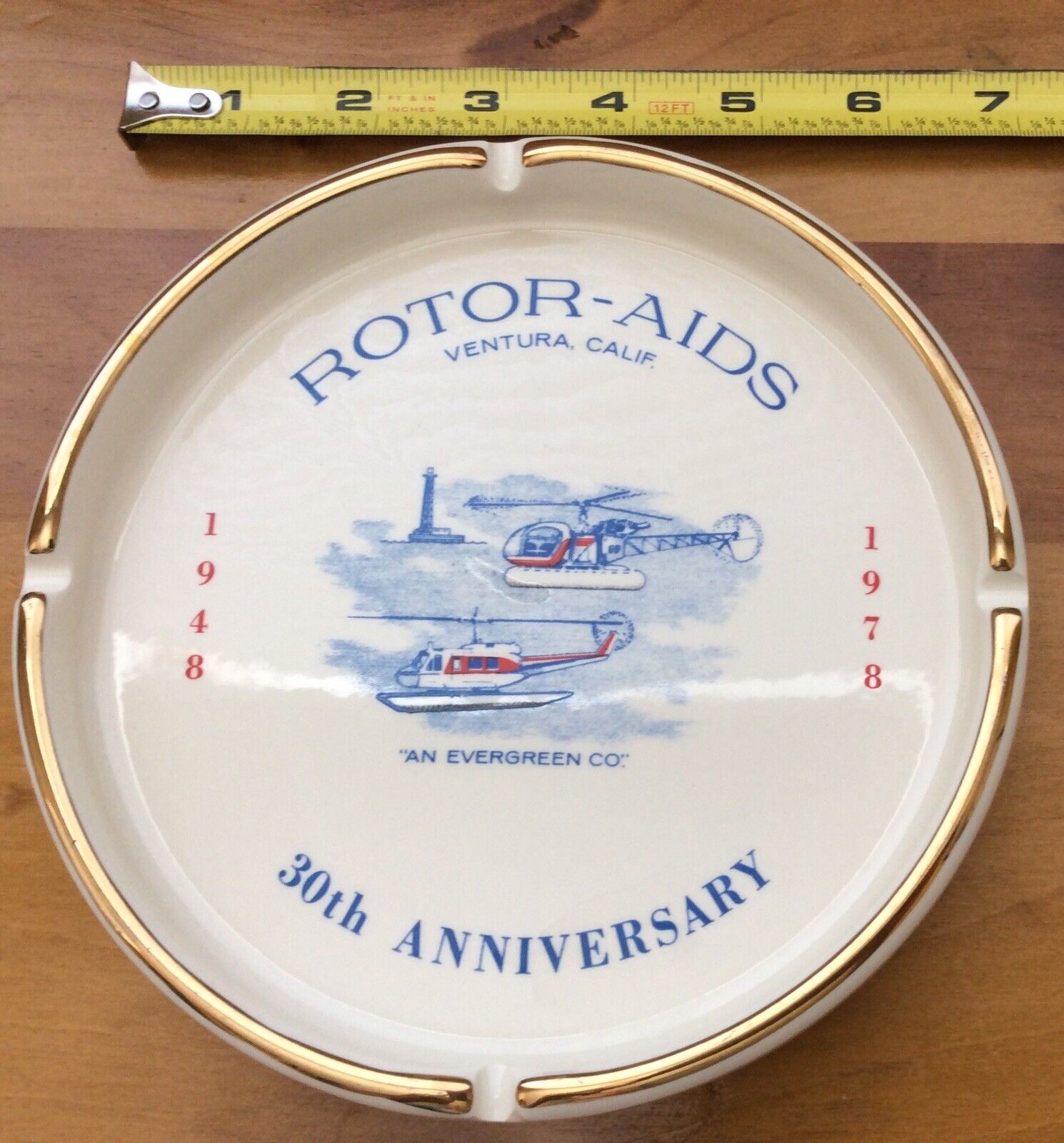 Rotor-Aids Helicopter Operator, Anniversary Dish, Ashtray 1948-1978