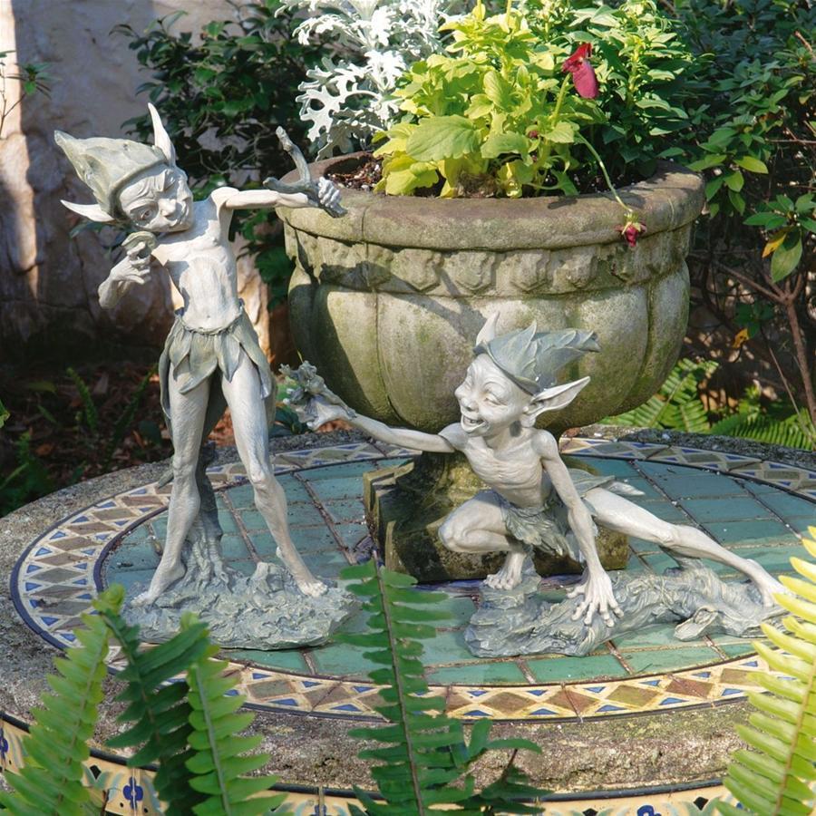Set of 2: Mischievous Folklore Enchanted Garden Pixie Sidhe Mythology Sculptures