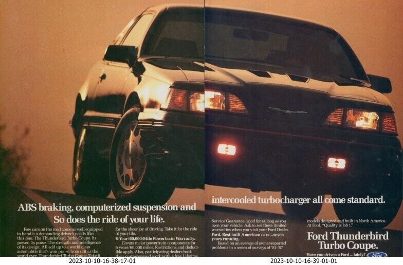 1987 Ford Thunderbird Turbo Coupe Sunrise Lights Ride Of Life Vtg Print Ad SI18