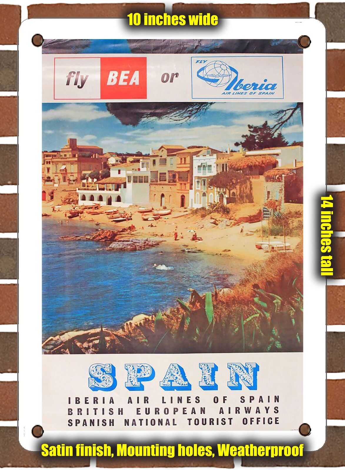 METAL SIGN - 1961 Fly BEA or Iberia Spain - 10x14 Inches
