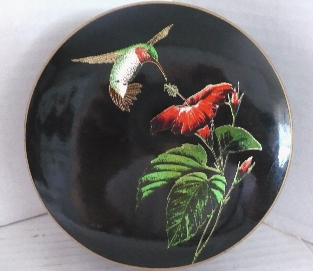 Vintage Otigiri Laquerware Hummingbird Coaster Set w/Case Japan