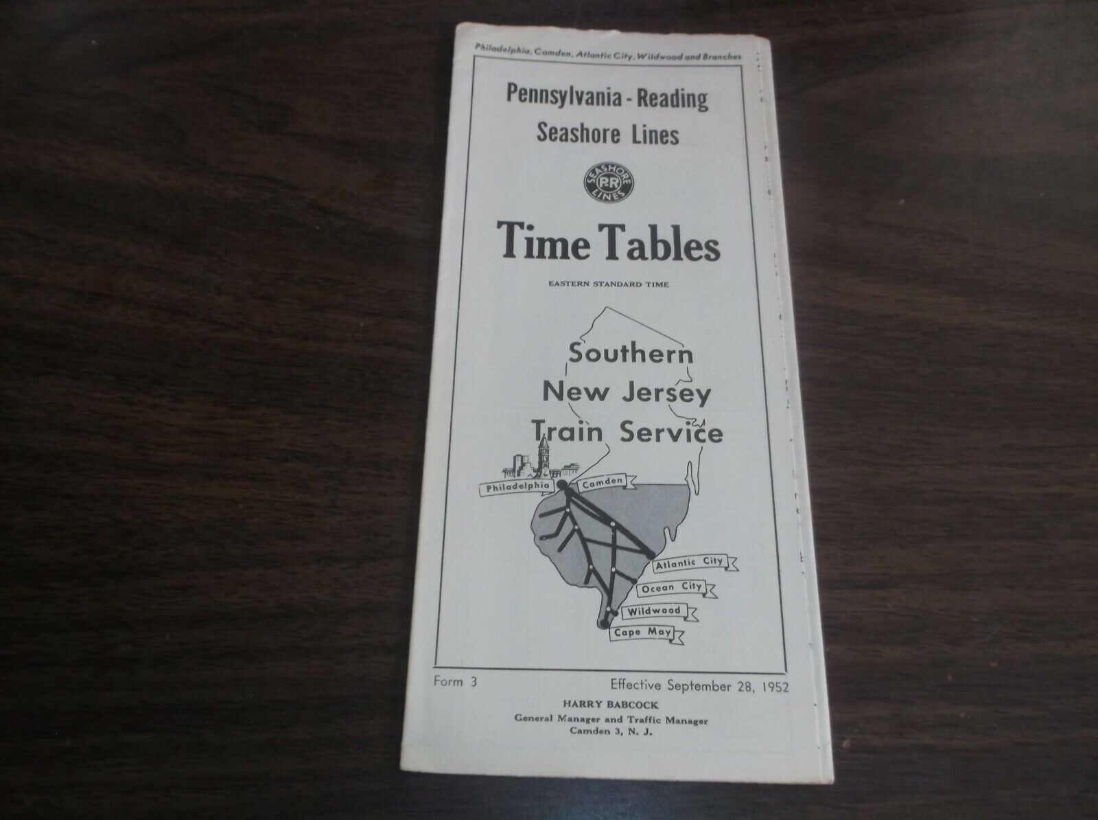 SEPTEMBER 1952 PRSL PENNSYLVANIA READING SEASHORE LINES FORM 3 PUBLIC TIMETABLE