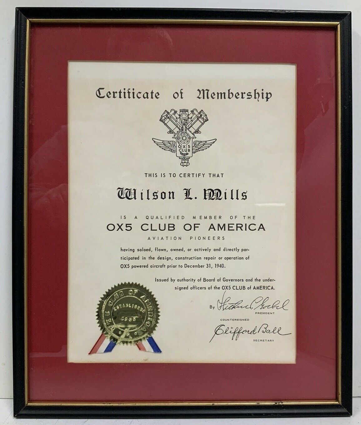 OX5 Club Of America Certificate Of Membership Aviation Pioneers Aviation History
