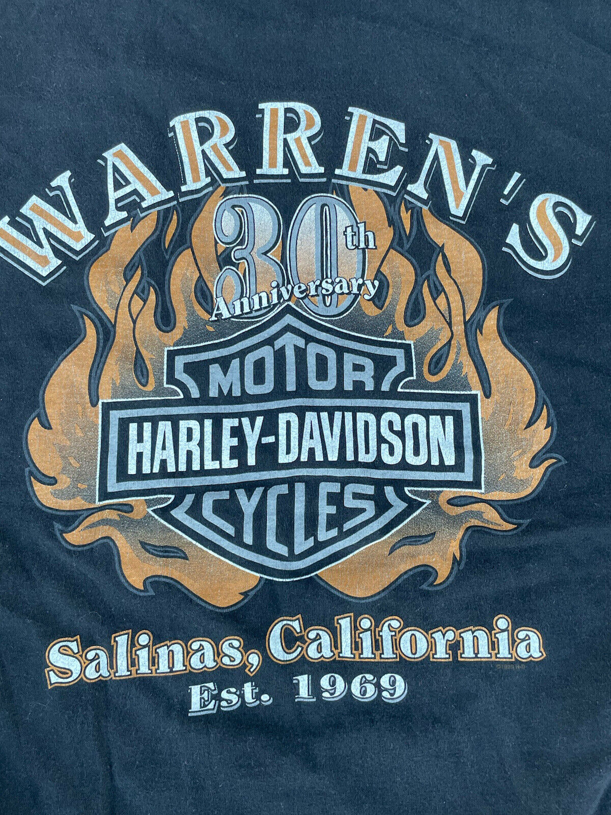 VTG 1999 HARLEY DAVIDSON DEALER T-SHIRT WARREN\'S SALINAS CA HANES BEEFY MENS XL