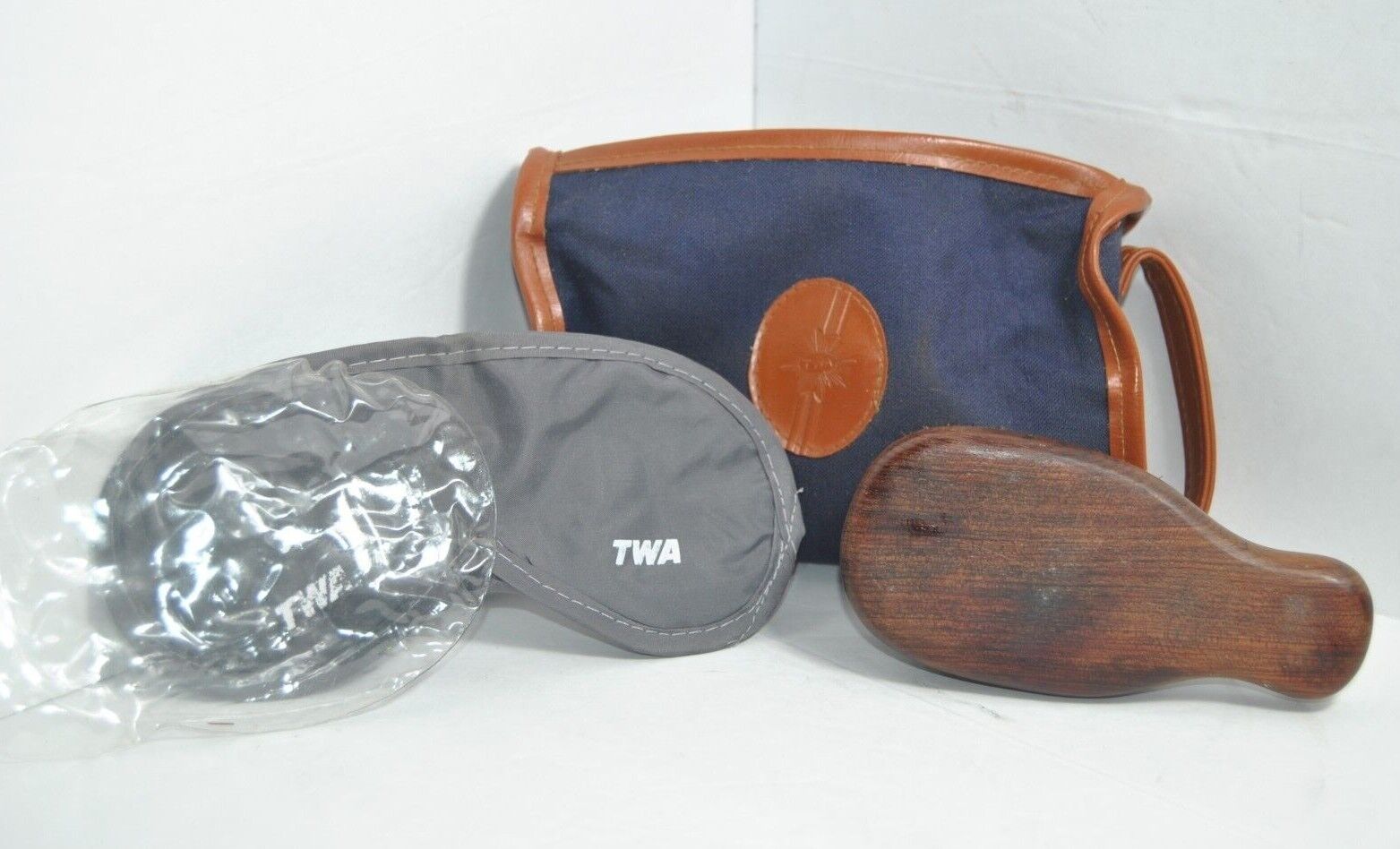 Lot of Two: Vintage TWA Sleeping Mask & Shoe Care Brush Rare Logo
