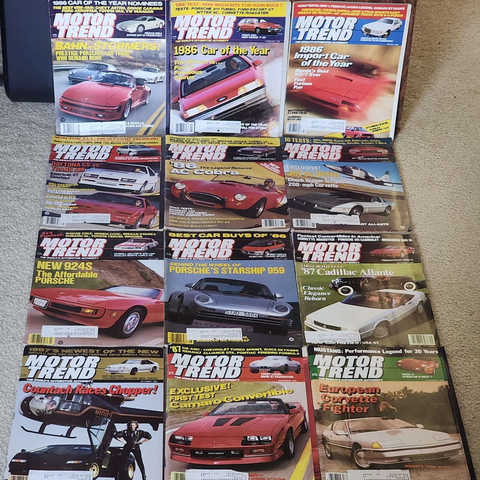 1986 Motor Trend Magazine Vintage Lot Of 12 Full Year Jan-Dec See Pictures