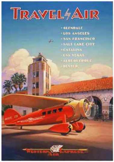 Travel by Air Western Air vintage fine art print Kerne Erickson huge 27 x 38