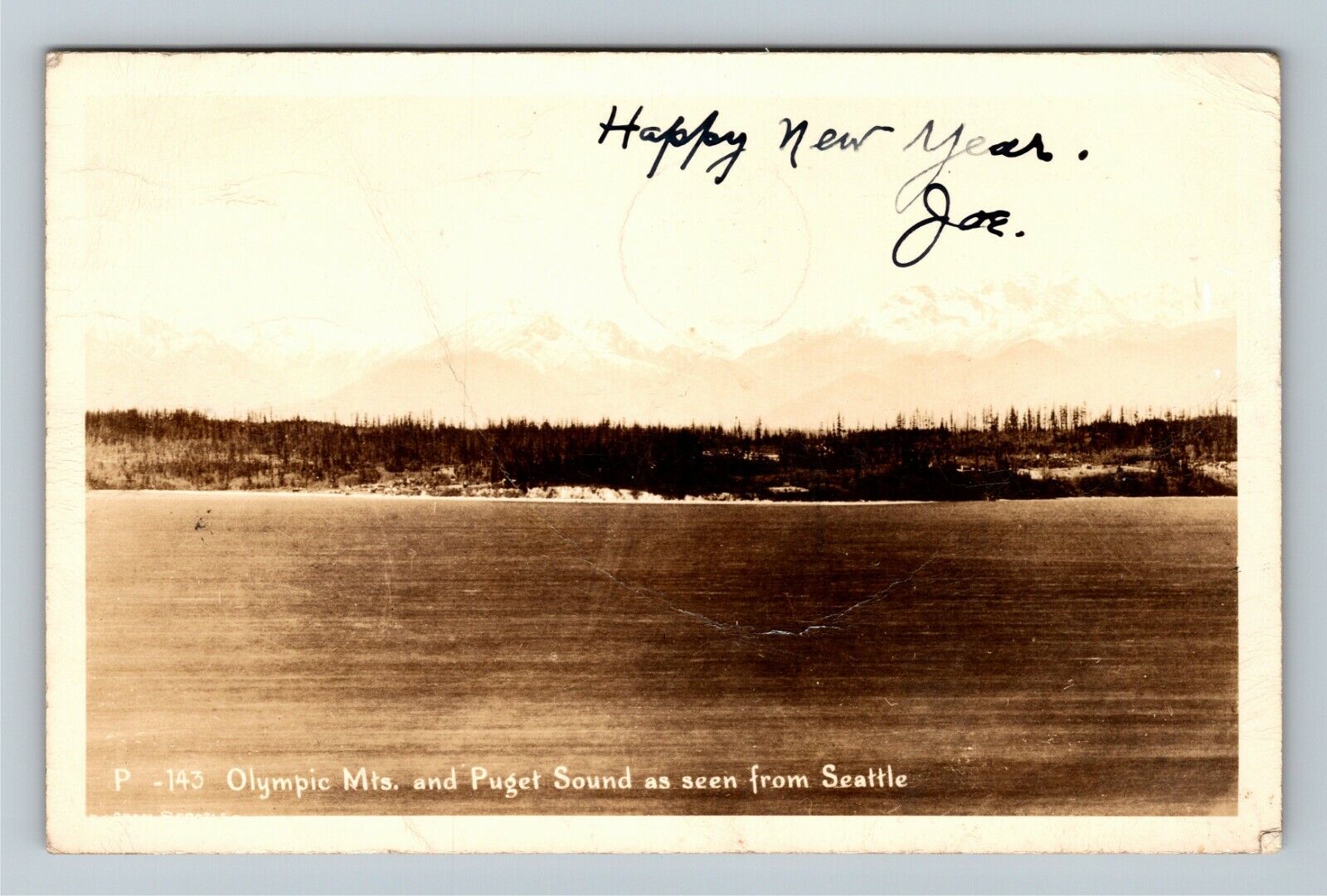 RPPC Seattle WA-Washington Olympic Mountains Puget Sound c1944 Vintage Postcard