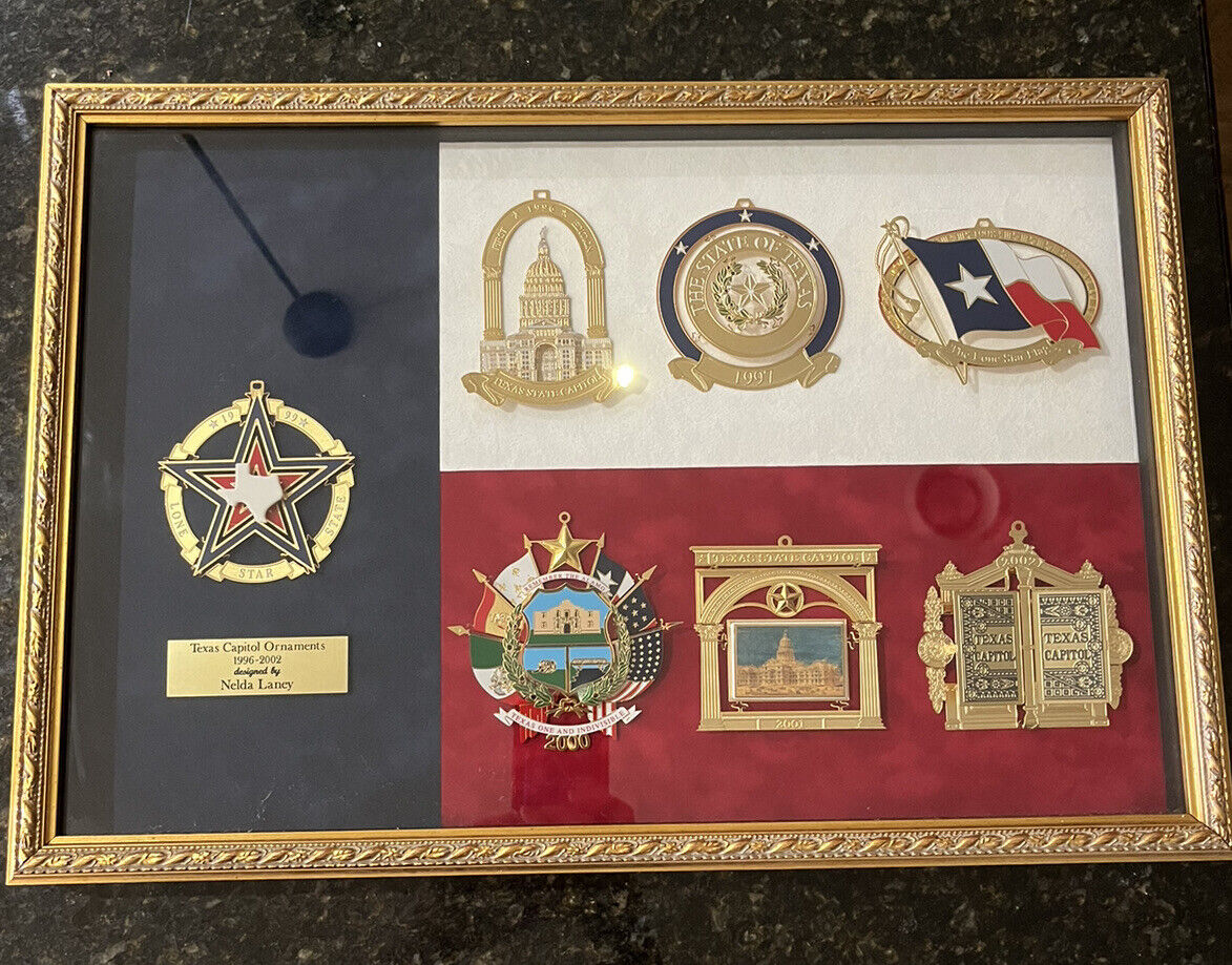 Texas Capitol Ornaments Framed Matted Picture Flag 1996 97 98 99 2000 2001 2002