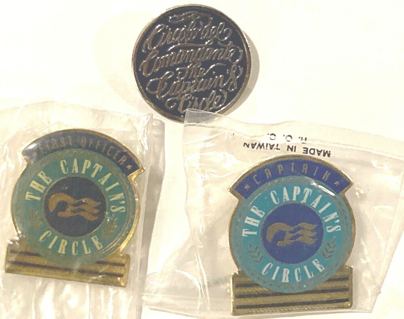 3 Vintage Princess Cruise Captains Circle Pins, Collectors Collectible