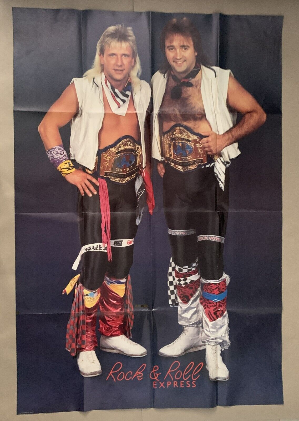 VINTAGE RARE LIFE SIZE POSTER WWE NWA WCW TAG TEAM CHAMPS ROCK & ROLL EXPRESS