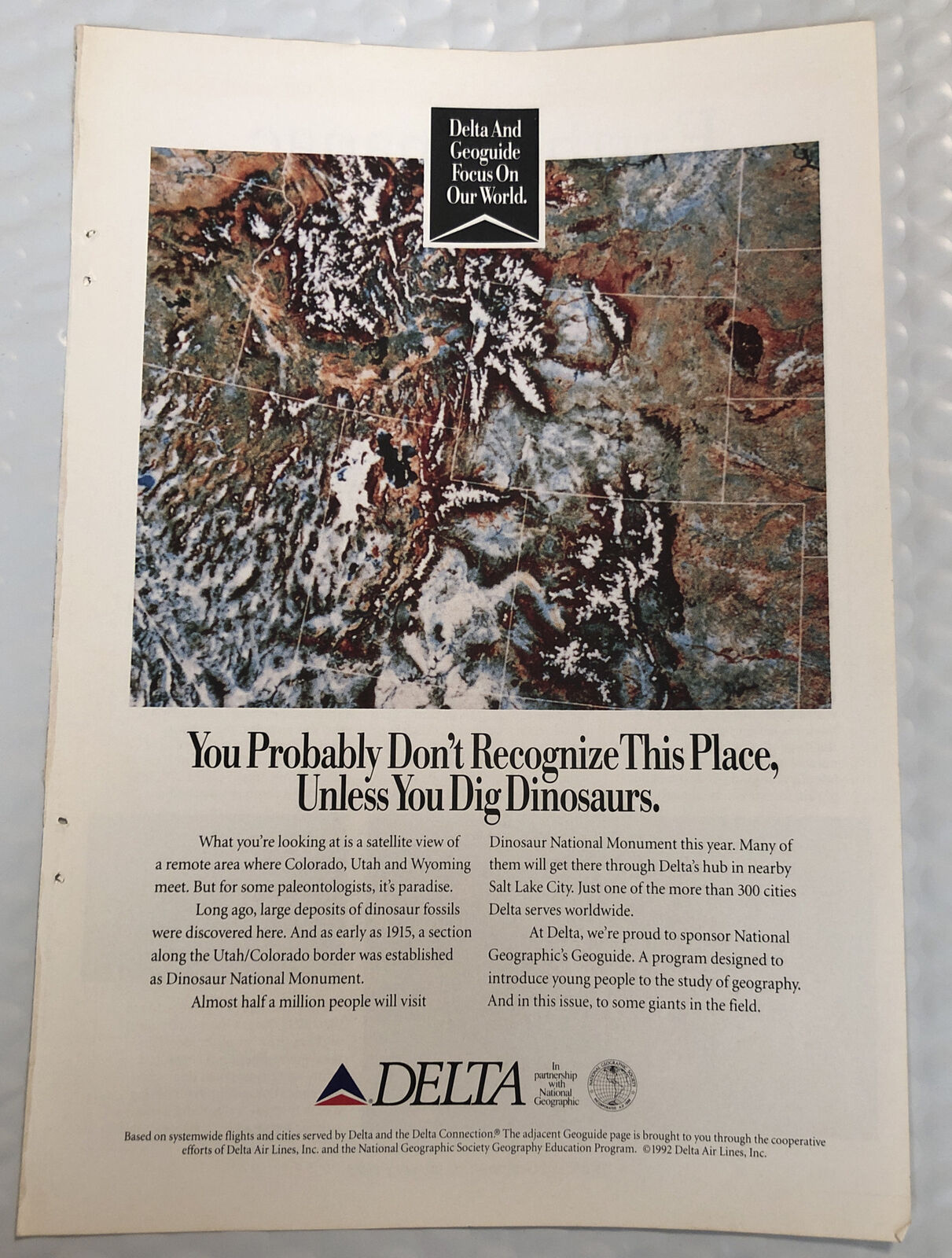 Vintage 1993 Delta Airlines Original Print Ad Full Page - Dig Dinosaurs
