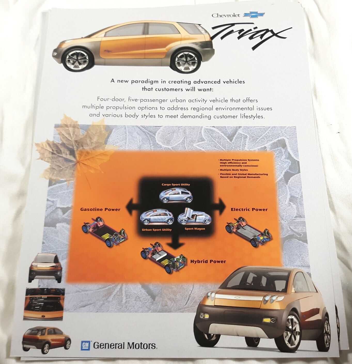 GM Chevrolet Triax Electric Hybrid Concept Car Double-Sided Flyer Brochure