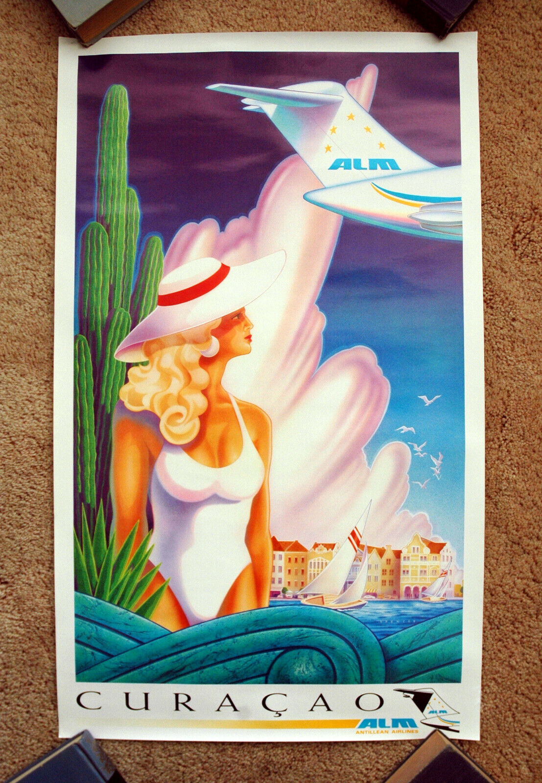Original - CURACAO - Antillean Airlines Travel Poster airline tourism art 