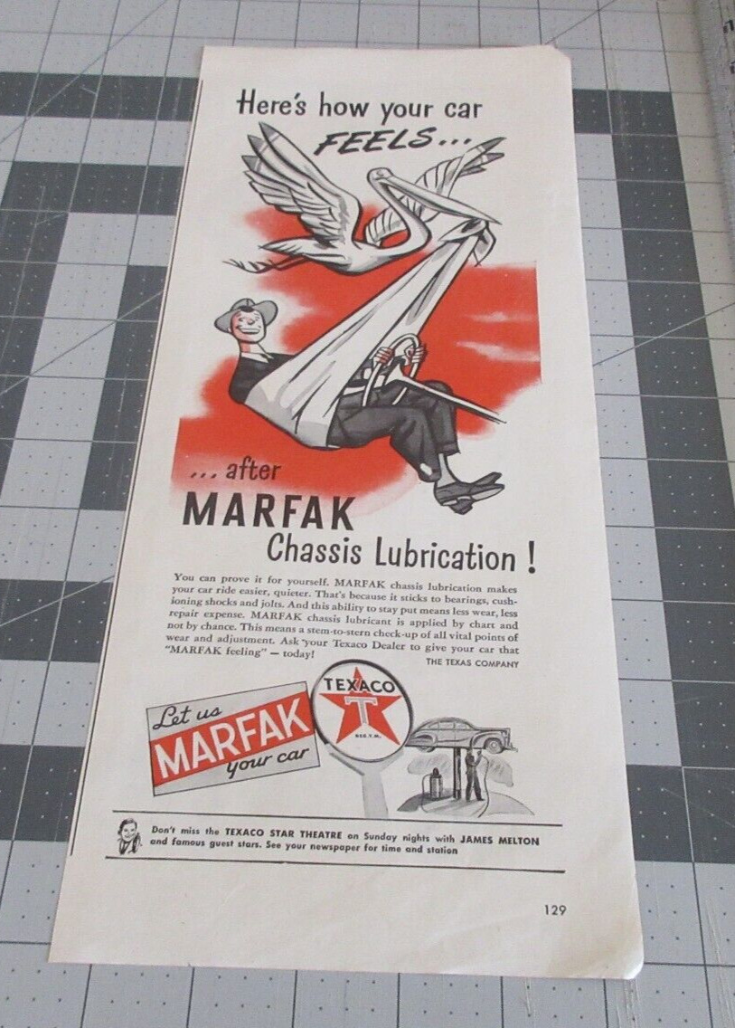 1945 MARFAX Texaco Chassis Lubrication Vintage Print AD