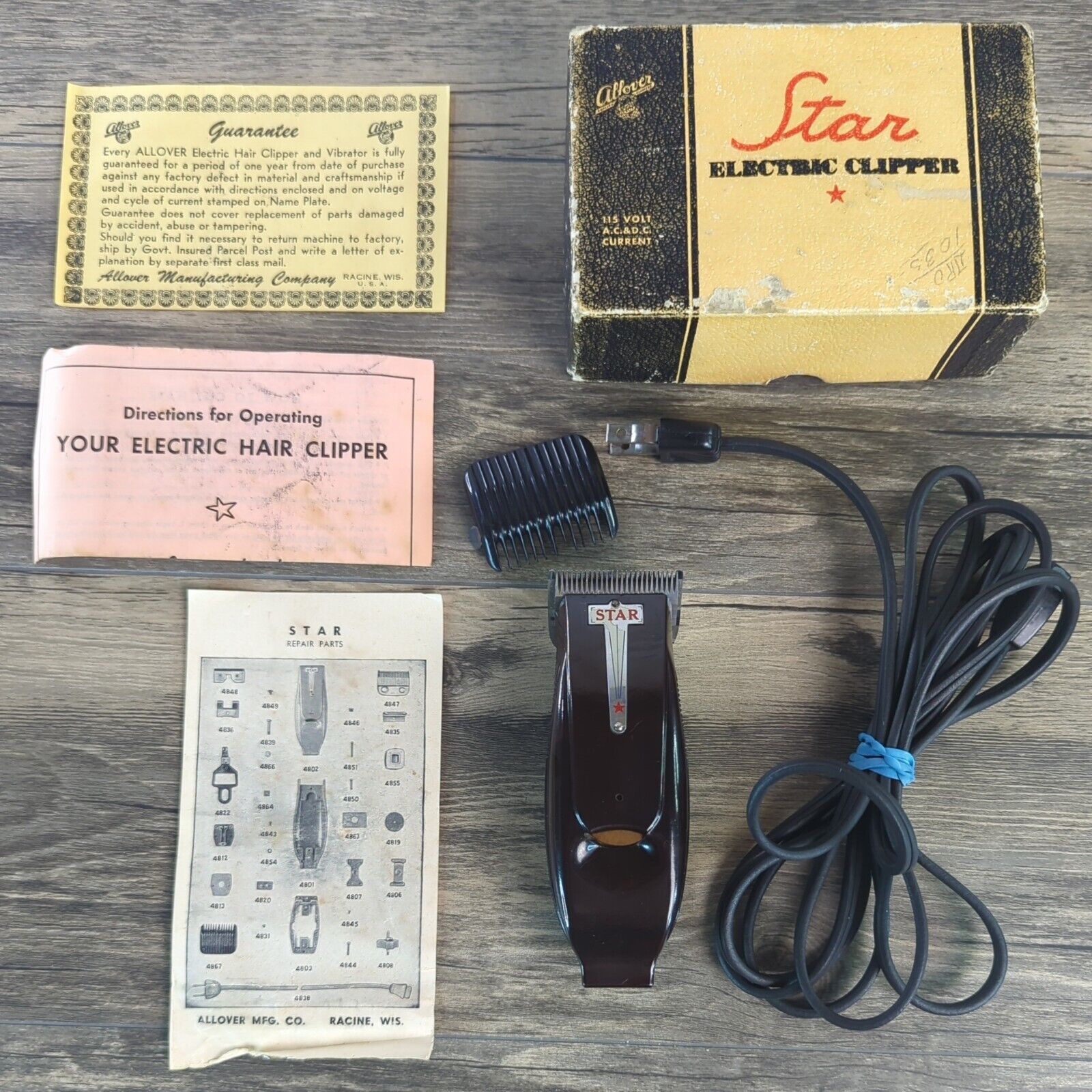 Vtg 1952 Star Electric Hair Clipper #48 Tested Comes in Original Box Allover