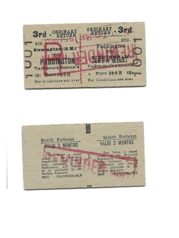 Collectable British Railways (S) 3rd Class Ticket Paddington to B\'ham Snow Hill