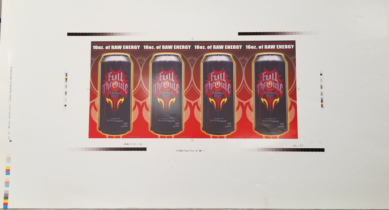 Full Throttle Energy Drink 16 oz of Raw Energy Pre Production POS Advertising