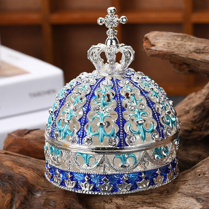 Exquisite Crown Design Bejeweled Trinket Box Figurine Christmas Keepsake Crafts