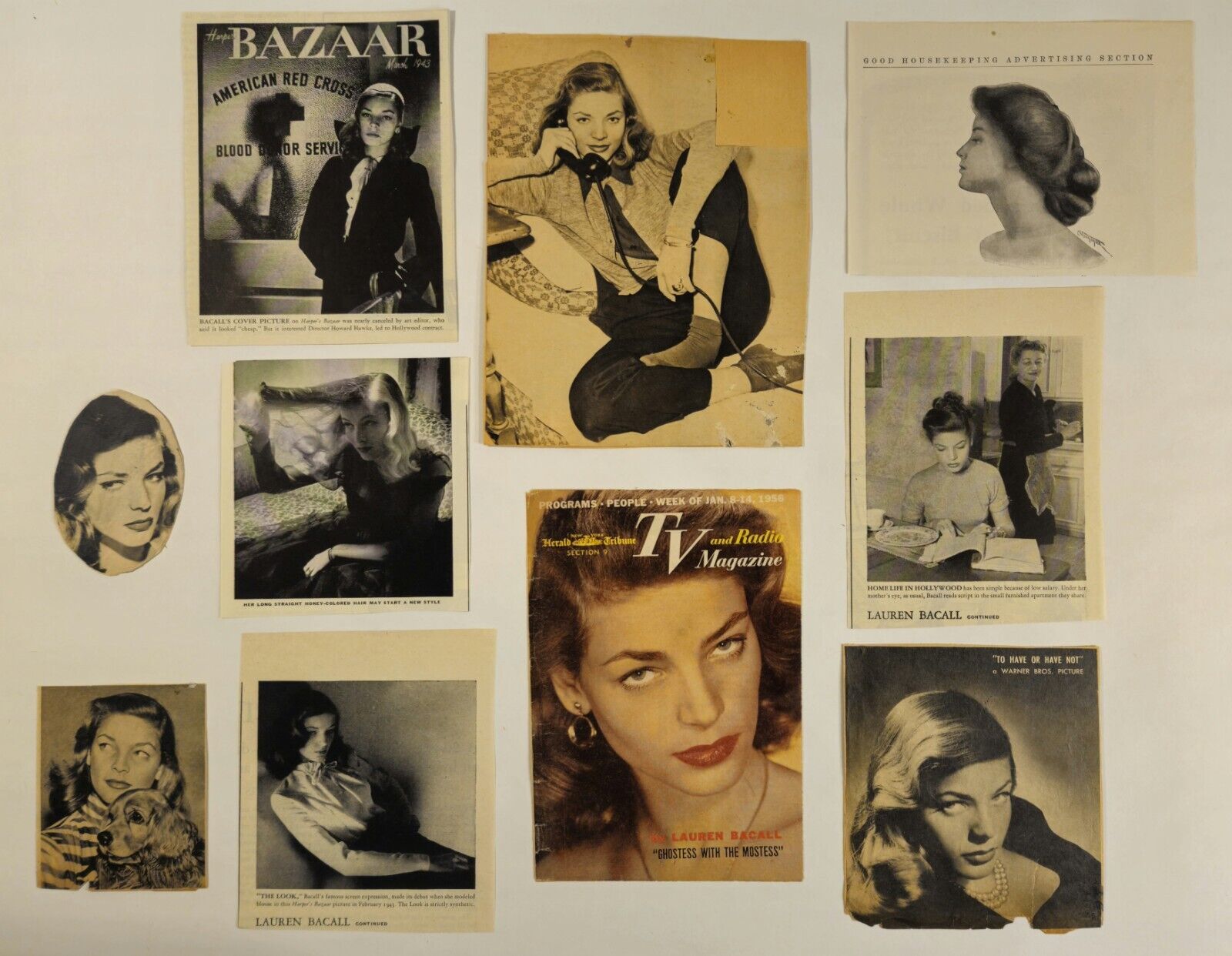 Vintage Lauren Bacall Veronika Lake Promo Photos Mag Cutouts Collection 40s-50s