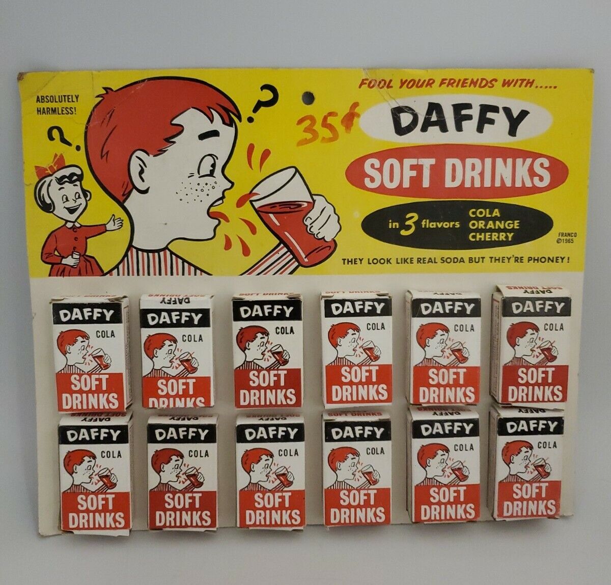 Vintage 1965 FRANCO DAFFY SODA PRANK Joke Gag Gift Old Store Display NOS RARE 